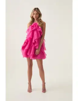 Aje Pandorea Layered Mini Dress Fuchsia Size 6 for rent on The Volte - image 2