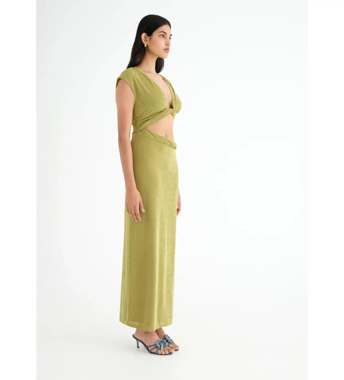 BENNI Henri Twist Maxi Dress in Chartreuse Size AU 10 - Image 2