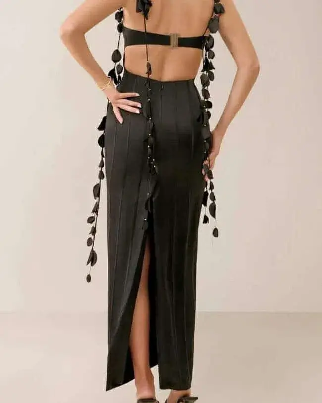 Heiress Beverly Hills Silk Petal Maxi Dress Black Size 10 for rent on The Volte - main image