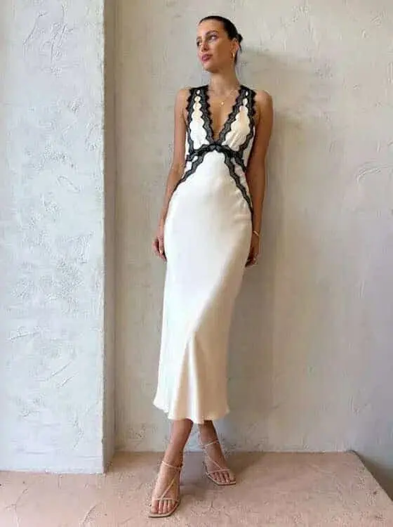 Shona Joy Camille Lace Cross Back Midi Dress in Cream/Black Size 10 for rent on The Volte - main image