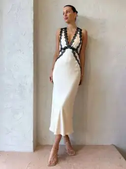 Shona Joy Camille Lace Cross Back Midi Dress in Cream/Black Size 10 for rent on The Volte - image 4