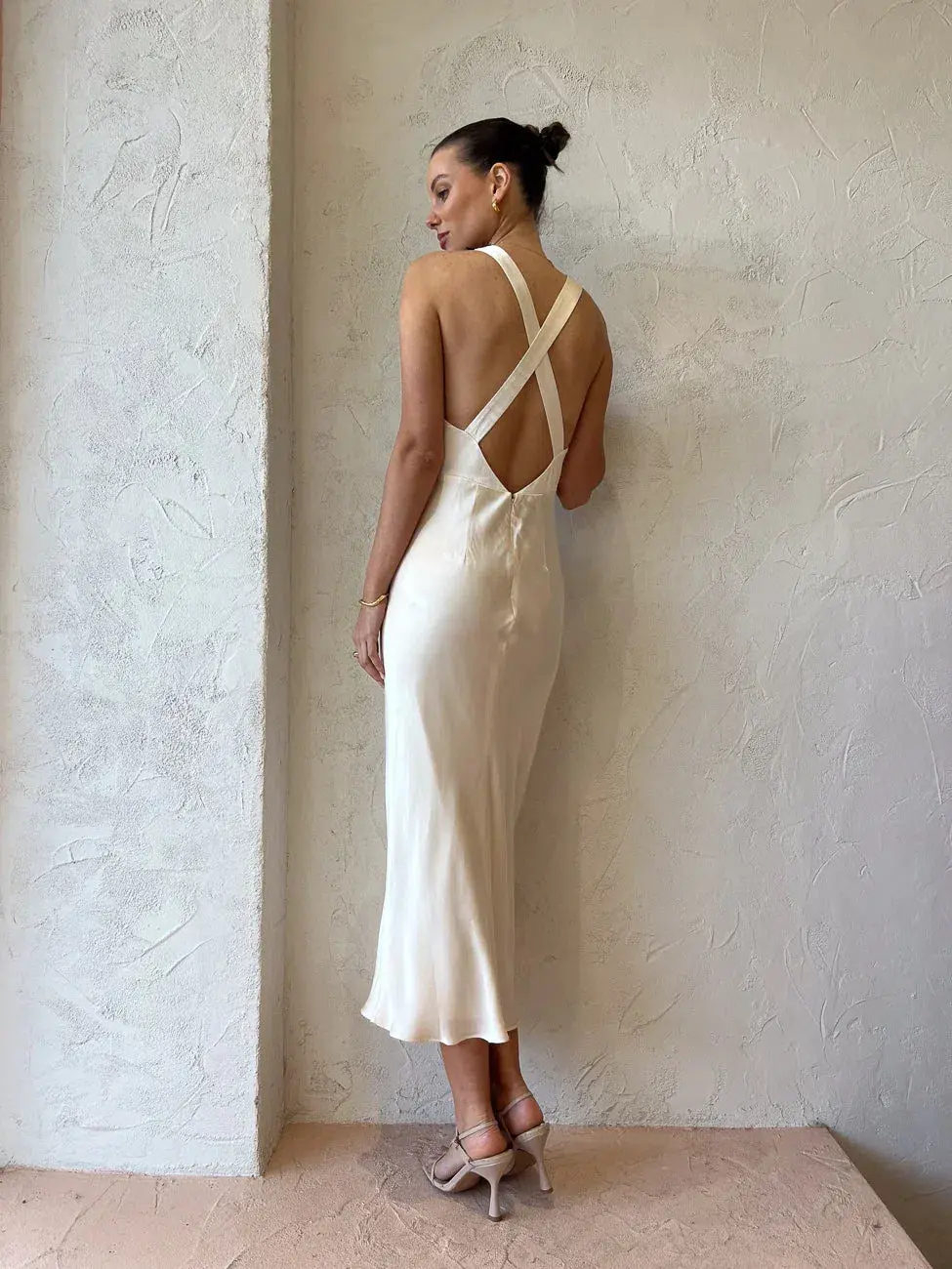 Shona Joy Camille Lace Cross Back Midi Dress in Cream/Black Size 10 for rent on The Volte - main image