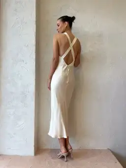 Shona Joy Camille Lace Cross Back Midi Dress in Cream/Black Size 10 for rent on The Volte - image 2