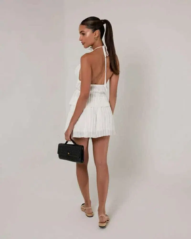 Heiress Beverly Hills Pleated Top and Mini Skirt Set Cream Size 10 for rent on The Volte - main image