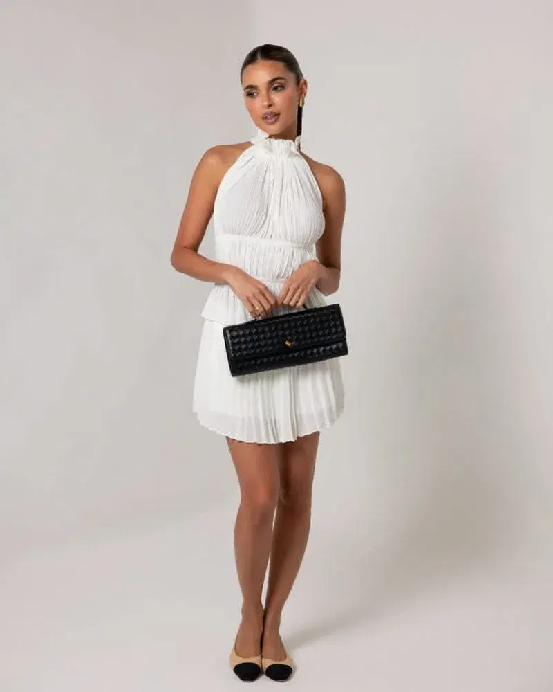 Heiress Beverly Hills Pleated Top and Mini Skirt Set Cream Size 10 for rent on The Volte - main image