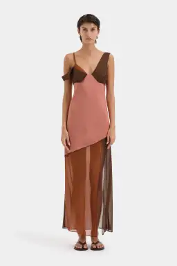 Sir the Label Halcyon Midi Dress Pink/Brown Almond Splice Size 6