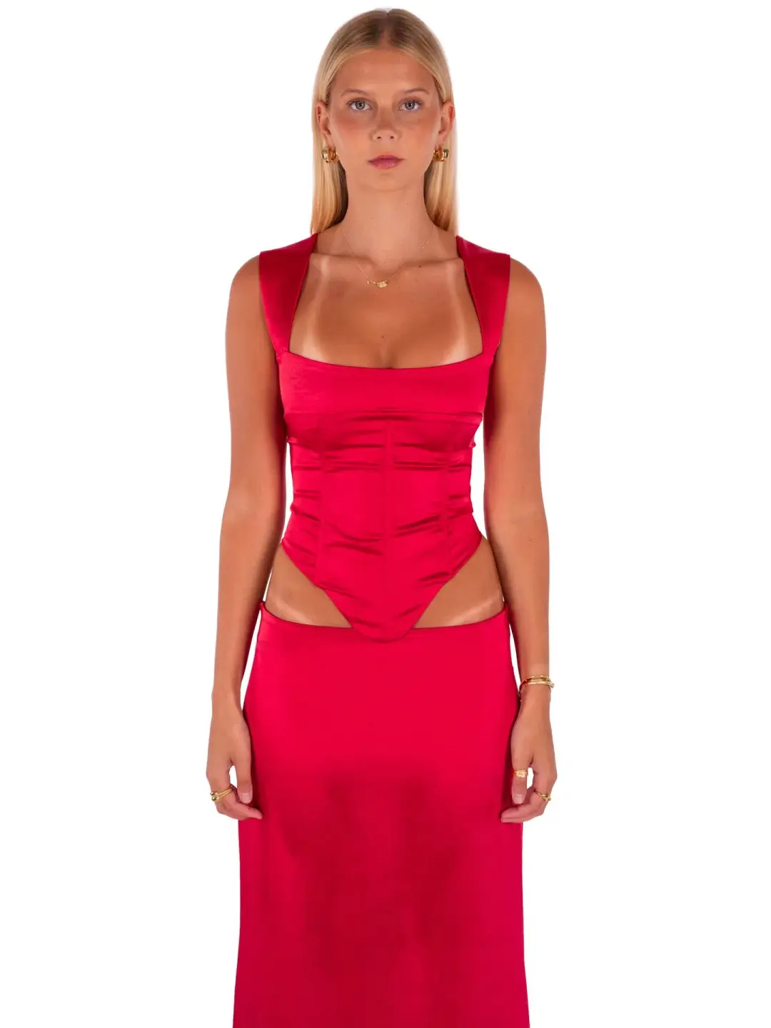 I Am Delilah Valerie Corset and Maxi Skirt Set Cherry Red Size S / AU 8 for rent on The Volte - main image