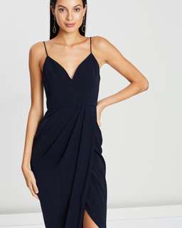 Shona Joy Cocktail Draped Maxi Dress Navy Size 8