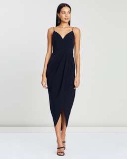 Shona Joy Cocktail Draped Maxi Dress Navy Size 8