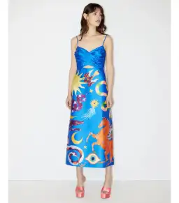 Alémais Guardian Silk Midi Dress Blue Size AU 14