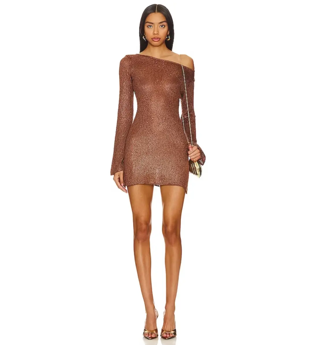 Asta Resort Maya Sleeve Mini Dress Chocolate Sequin Size AU 12 for rent on The Volte - main image