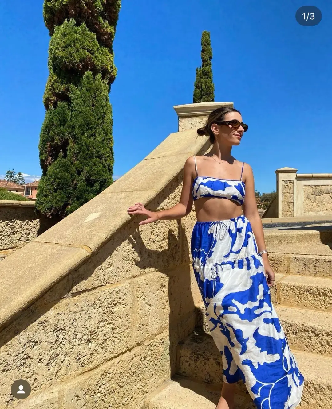 Sir The Label Vivi Top and Skirt Set Blue Print Size 1 / AU 8 for rent on The Volte - main image