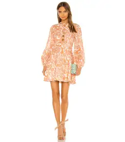 Zimmermann Peggy Scallop Short Dress Orange Paisley Size 1 / AU 10