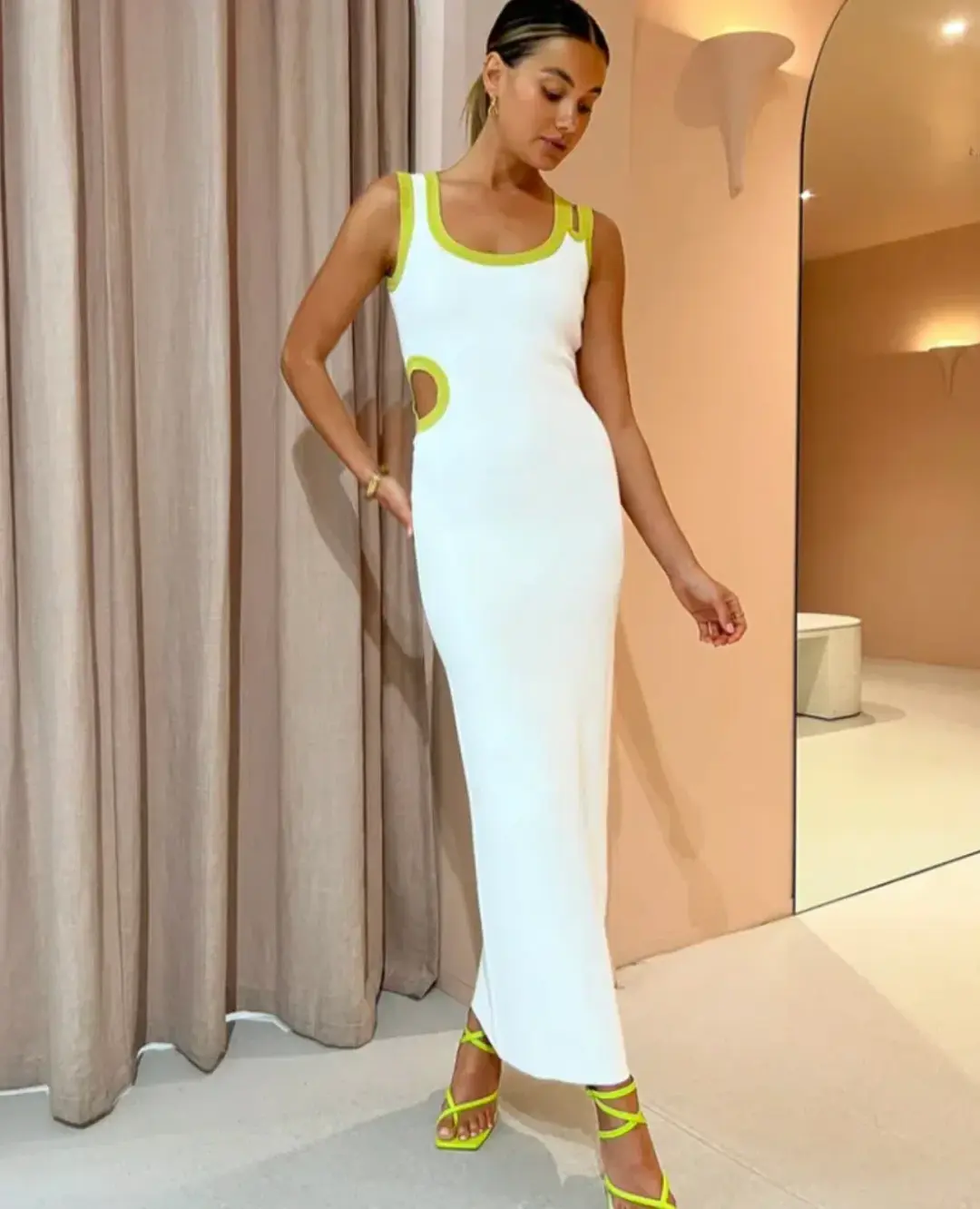 Sir the Label Evalina Cut Out Dress - Citrus/White - Size 1 (8) for rent on The Volte - main image