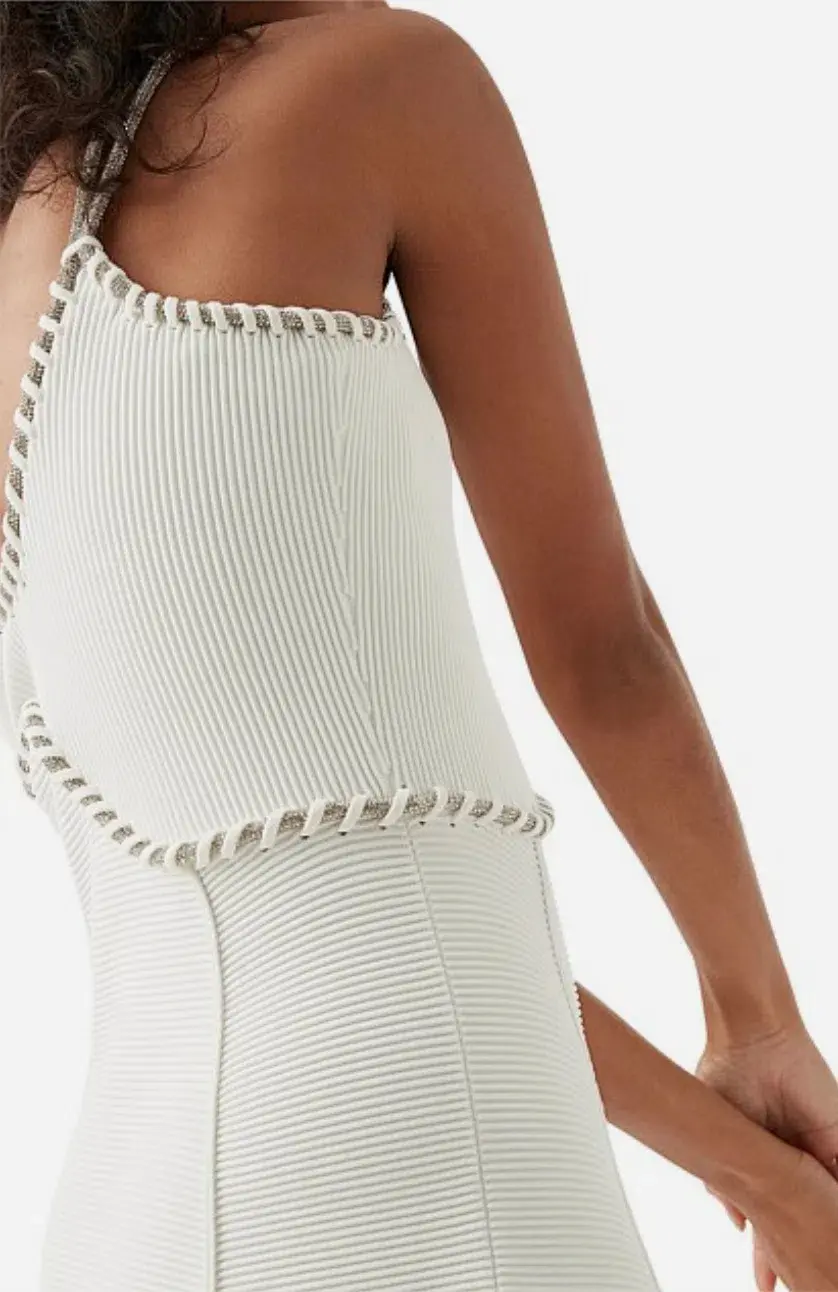 Aje Carve Abstract Knit Dress - White - Size S for rent on The Volte - main image