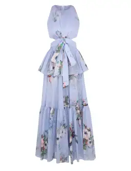 Zimmermann Everley Draped Bow Midi Dress Light Blue Watercolour Floral Size 0 / AU 8 for rent on The Volte - image 5