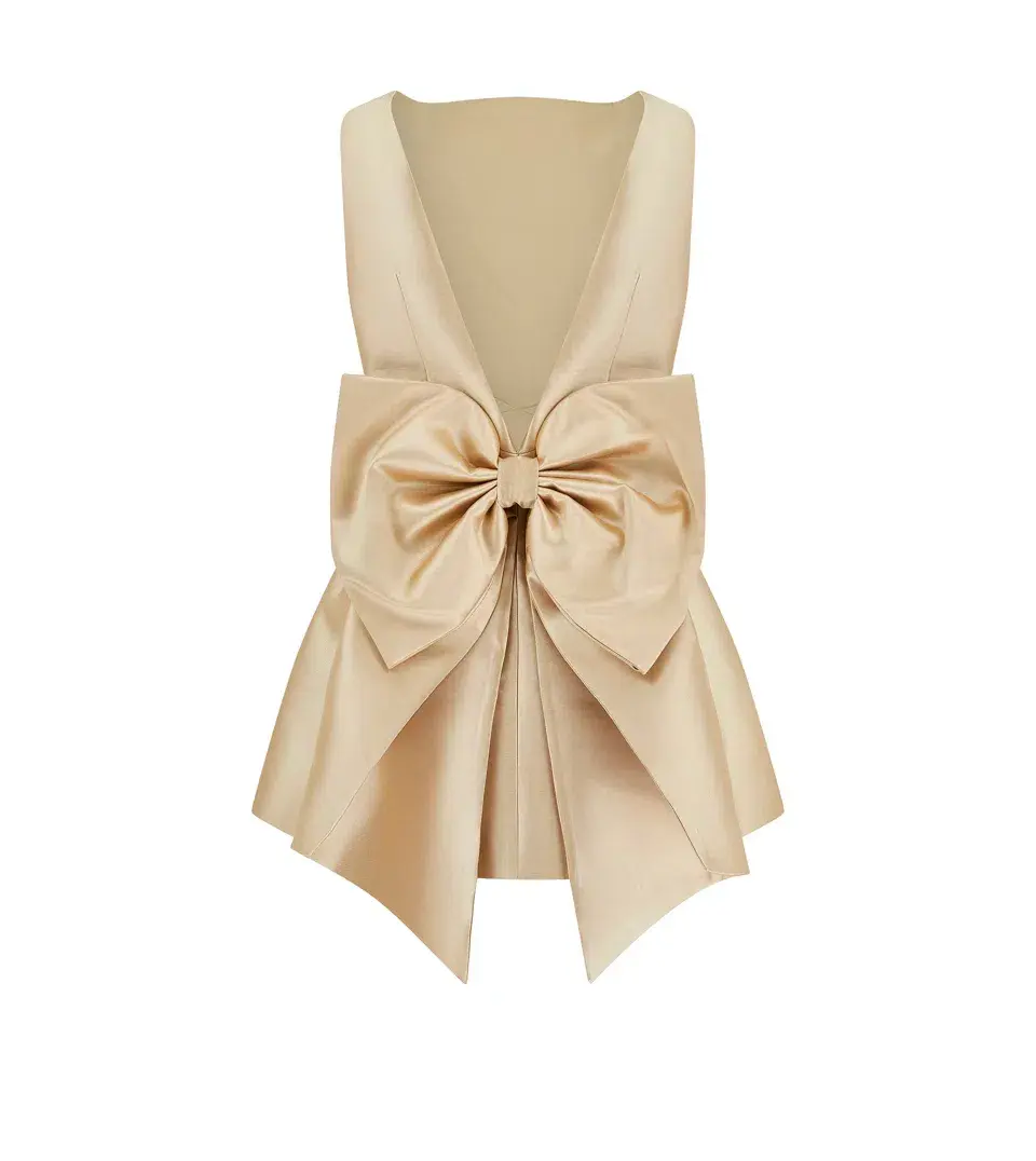 The Ultimate Muse Bow Detail Mini Dress Gold Size 10 for rent on The Volte - main image