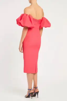 REBECCA VALLANCE CAITLIN OFF THE SHOULDER MIDI DRESS CORAL PINK SIZE 8 for rent on The Volte - image 3