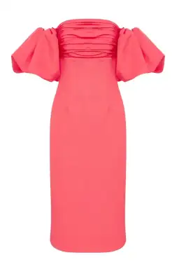 REBECCA VALLANCE CAITLIN OFF THE SHOULDER MIDI DRESS CORAL PINK SIZE 8 for rent on The Volte - image 5