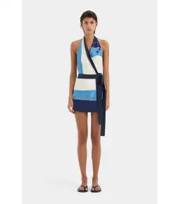 Sir the Label Mariner Wrap Halter Mini Dress Shoreline Stripe Size AU 3 / AU 12