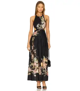Zimmermann Tallow Halter Midi Dress in Black Multi Floral Size 1 / AU 10 for rent on The Volte - image 1