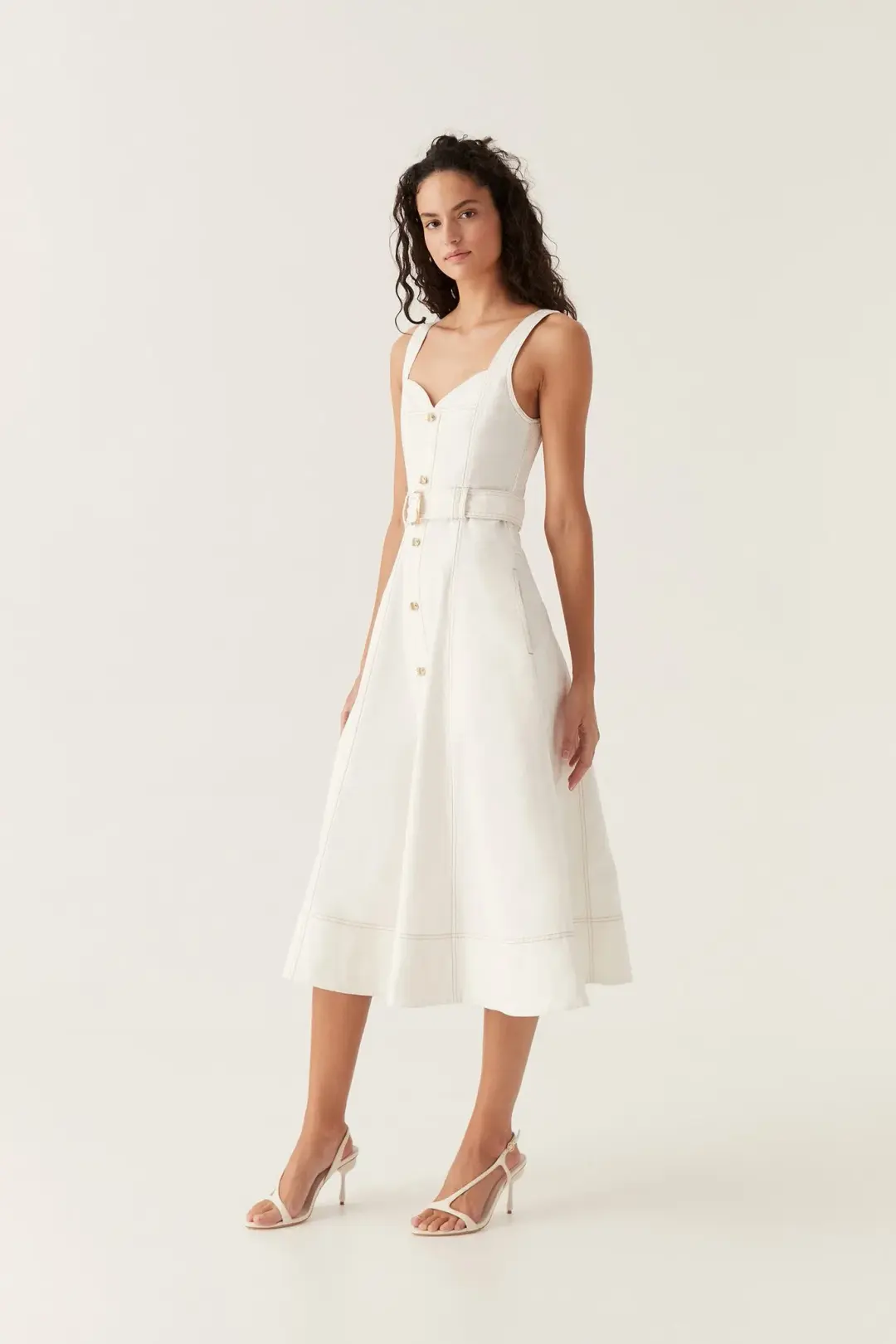 Aje Clay Belted Denim Midi Dress White Size AU 10 for rent on The Volte - main image