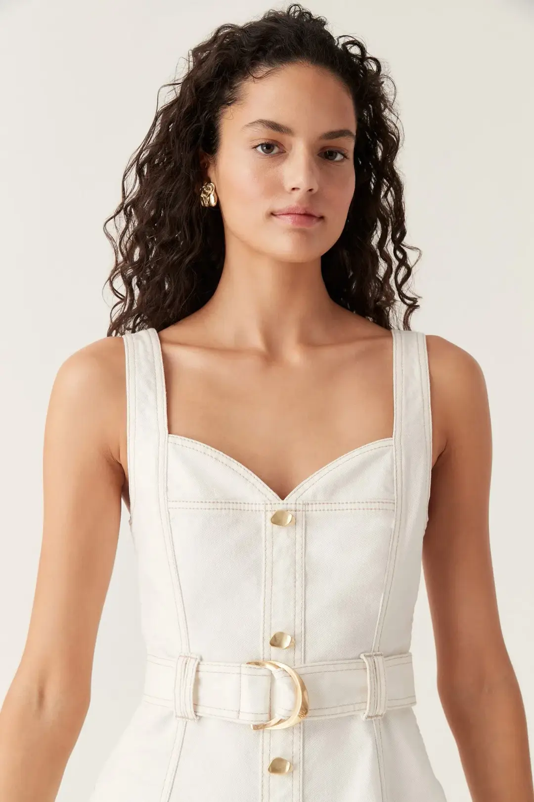 Aje Clay Belted Denim Midi Dress White Size AU 10 for rent on The Volte - main image