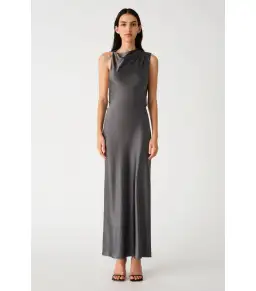 Misha Santana Gloss Satin Maxi Dress in Pewter Size 8/S for rent on The Volte - image 1