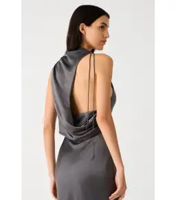 Misha Santana Gloss Satin Maxi Dress in Pewter Size 8/S for rent on The Volte - image 3