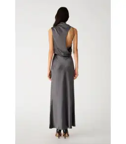Misha Santana Gloss Satin Maxi Dress in Pewter Size 8/S for rent on The Volte - image 4