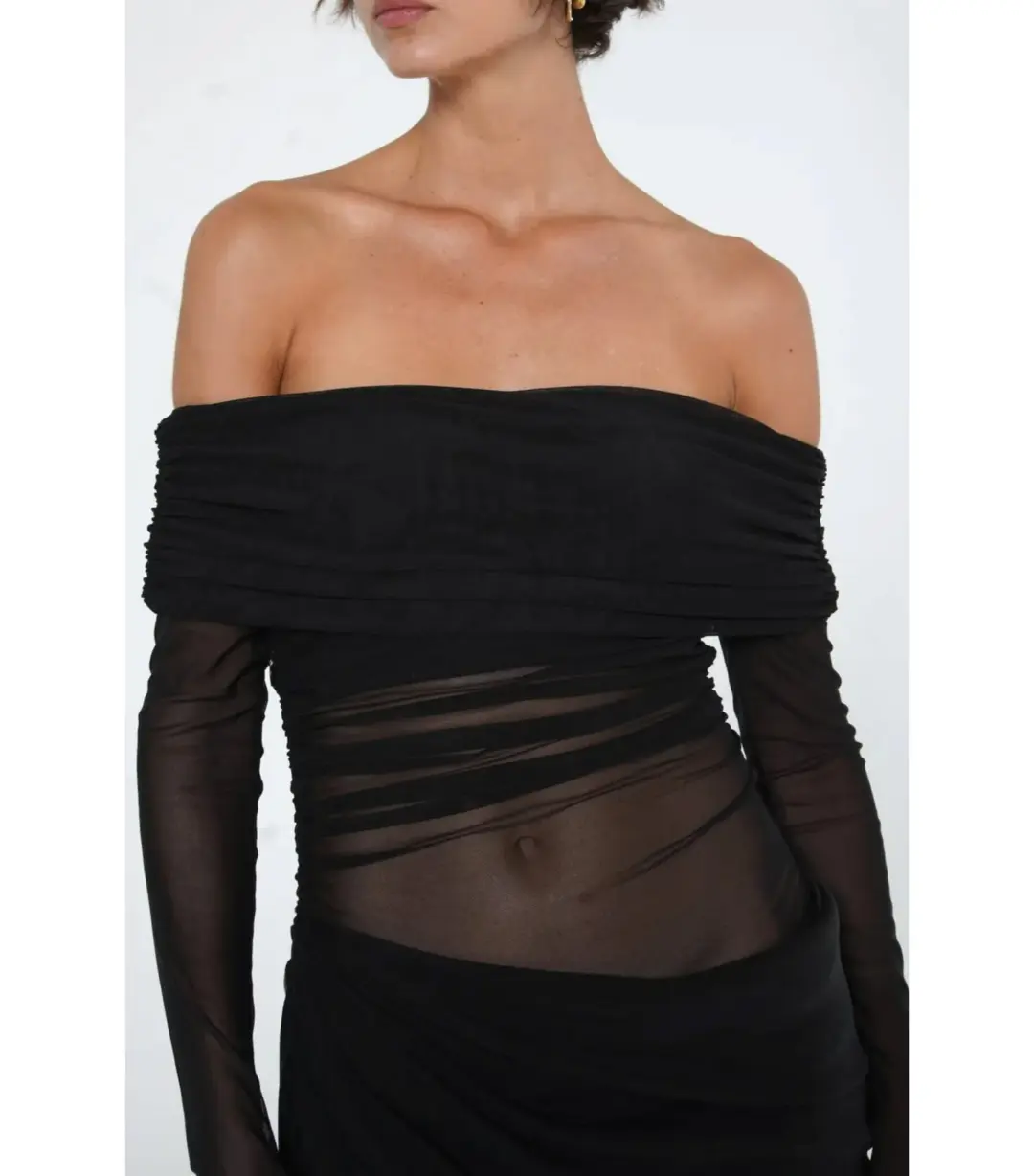 Benni Yasmin Off Shoulder Maxi Dress in Black Size AU 6 for rent on The Volte - main image