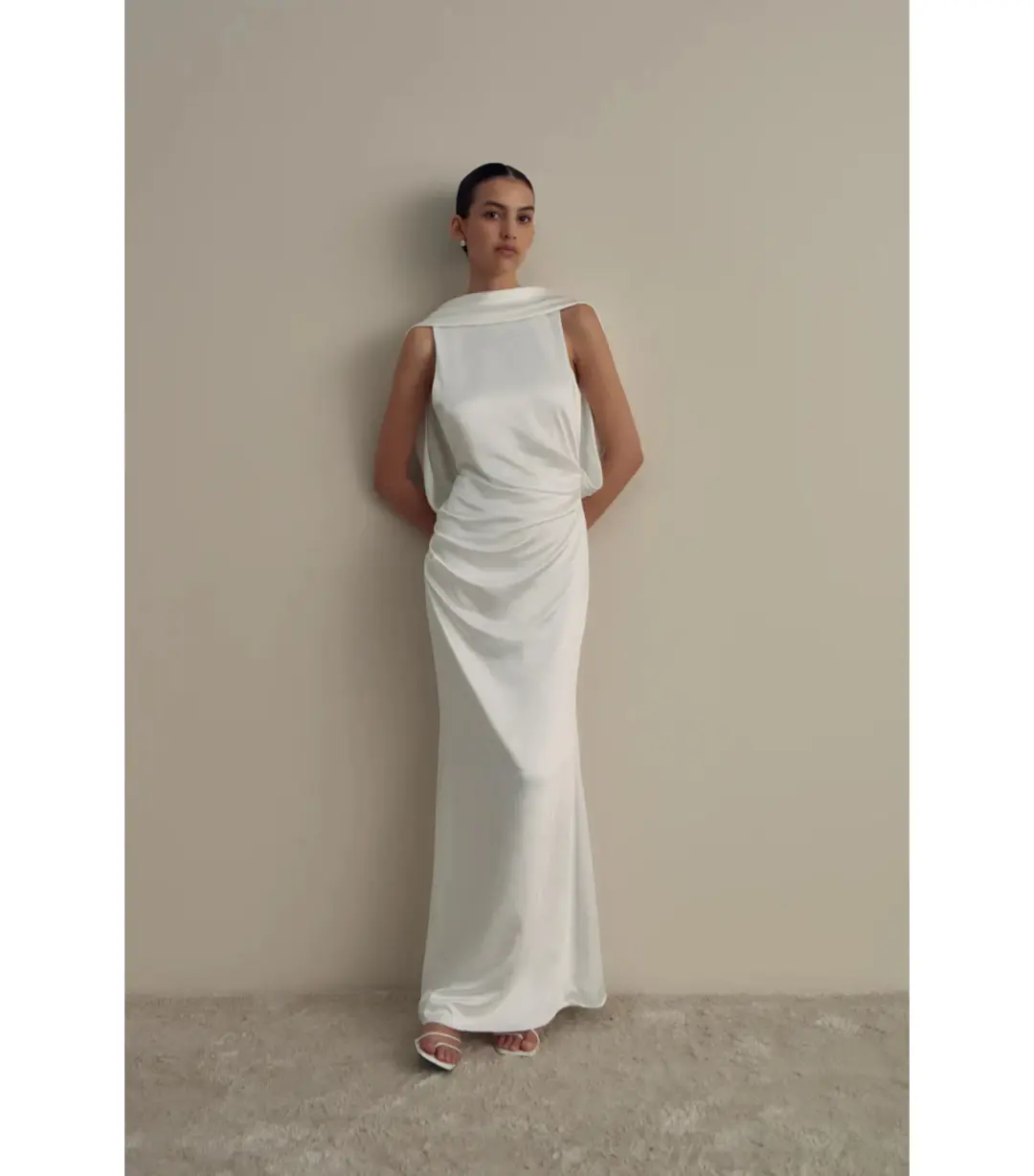 Misha Ketina Gloss Satin Gown Ivory Size 8/S for rent on The Volte - main image