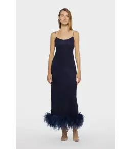 Oseree SS25 Lumière Plumage Slip Dress in Night Blue Size AU 6
