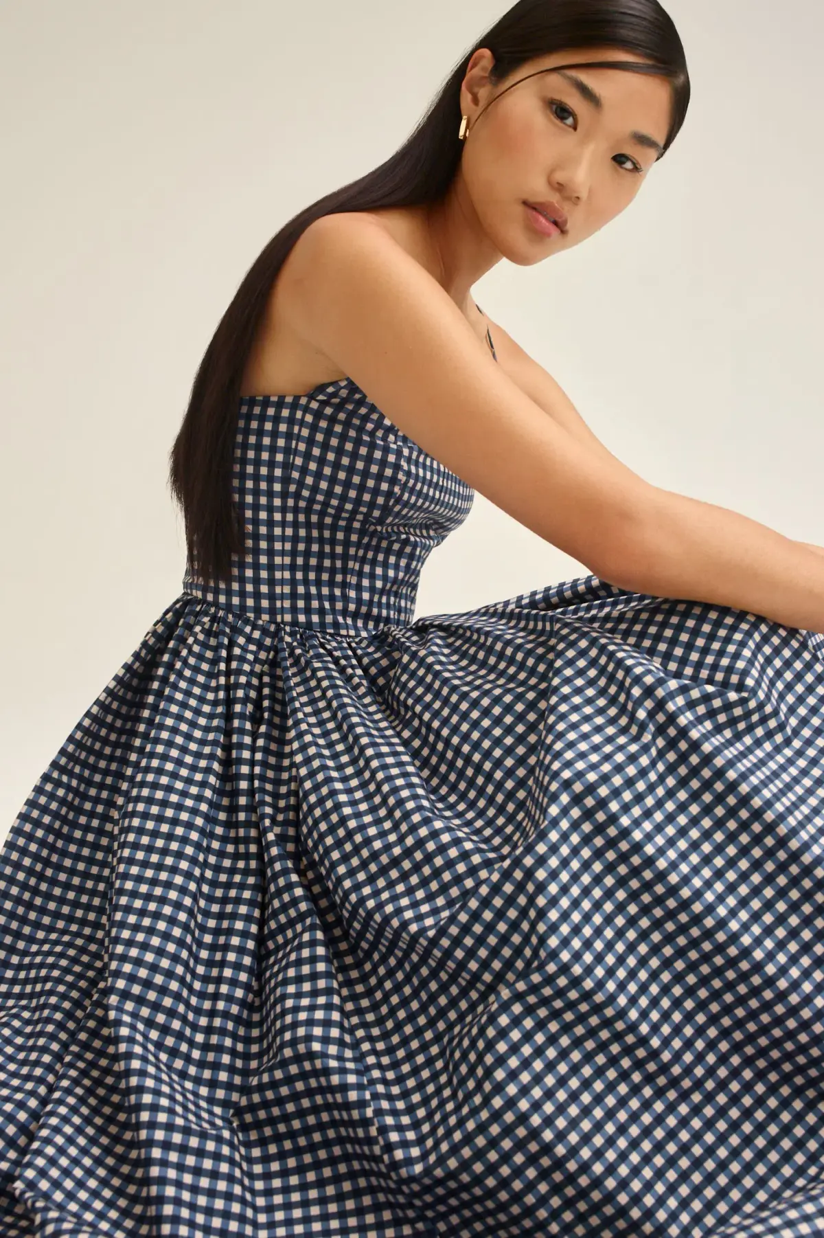 Scanlan Theodore Gingham Print Ballerina Dress Navy Shell Size 6 - Image 2