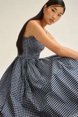 Scanlan Theodore Gingham Print Ballerina Dress Navy Shell Size 6 for rent on The Volte - image 2