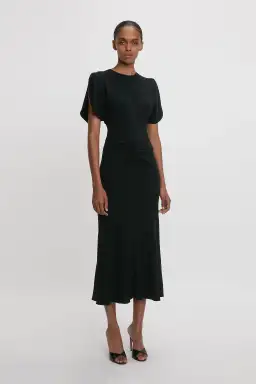 Victoria Beckham Gathered Waist Midi Dress in Black Size 8 for rent on The Volte - image 1