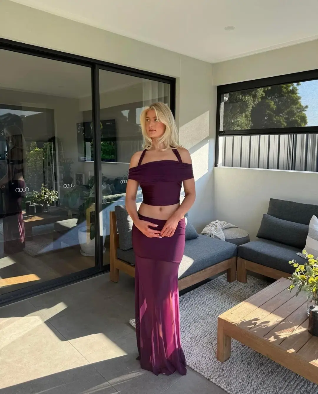 Ance Gria Vivienne Top and Skirt Set Purple Size XS / AU 6 for rent on The Volte - main image