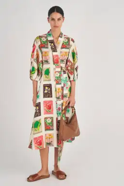 Oroton Stamp Wrap Midi Dress Multi Size 16