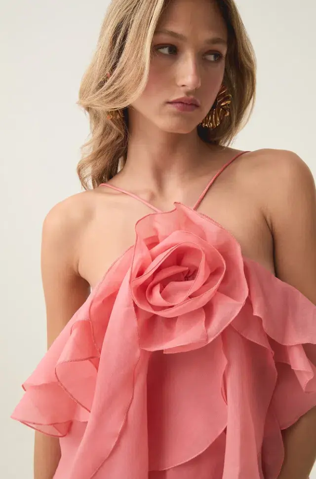 Aje Pandorea Layered Mini Dress in Washed Coral Size 8 for rent on The Volte - main image