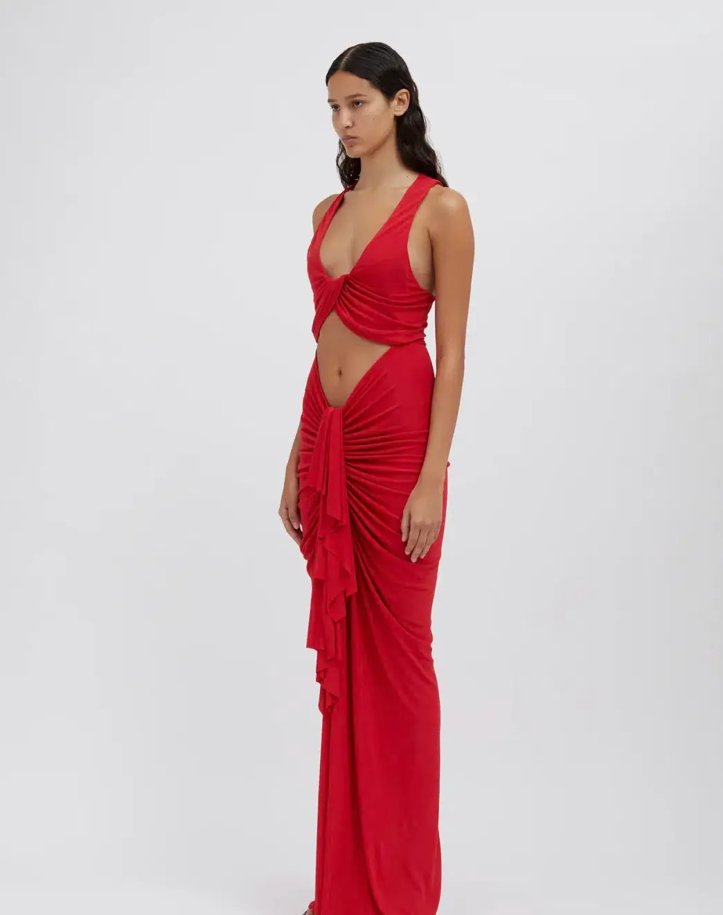 Christopher Esber Vivenda Drape Front Dress Watermelon Red Size 8 for rent on The Volte - main image