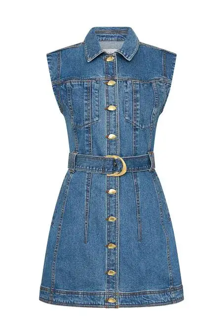 Aje Darcie Denim Mini Dress Blue Size 8 for rent on The Volte - main image
