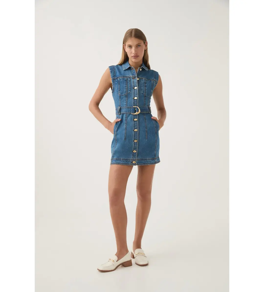 Aje Darcie Denim Mini Dress Blue Size 8 for rent on The Volte - main image