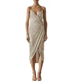 Shona Joy Dress Sequin Sparkle Drape Front Midi Dress Size 12 for rent on The Volte - image 3