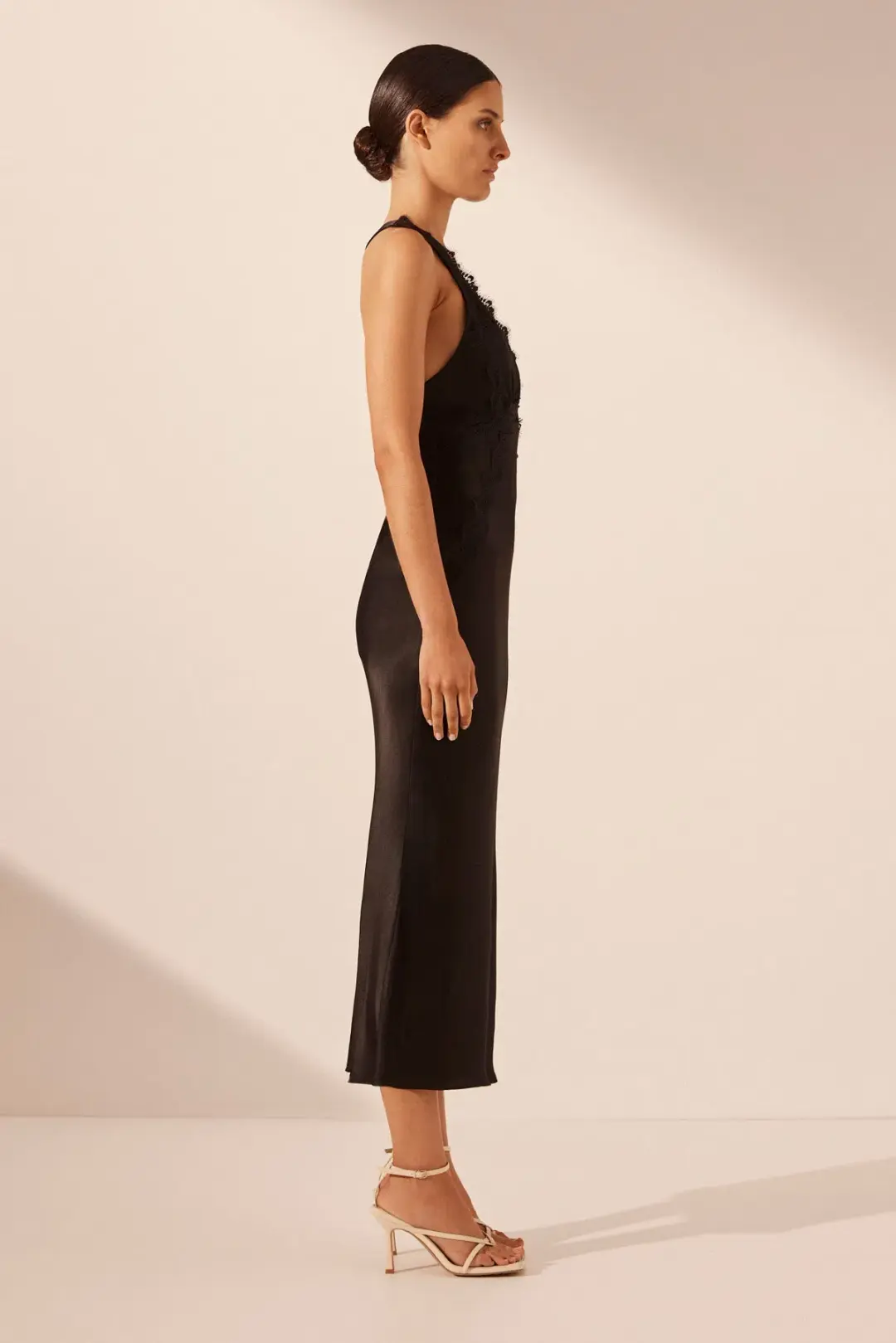 Shona Joy Lace Cross Back Midi Dress Black Size 8 for rent on The Volte - main image