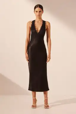 Shona Joy Lace Cross Back Midi Dress Black Size 8 for rent on The Volte - image 1