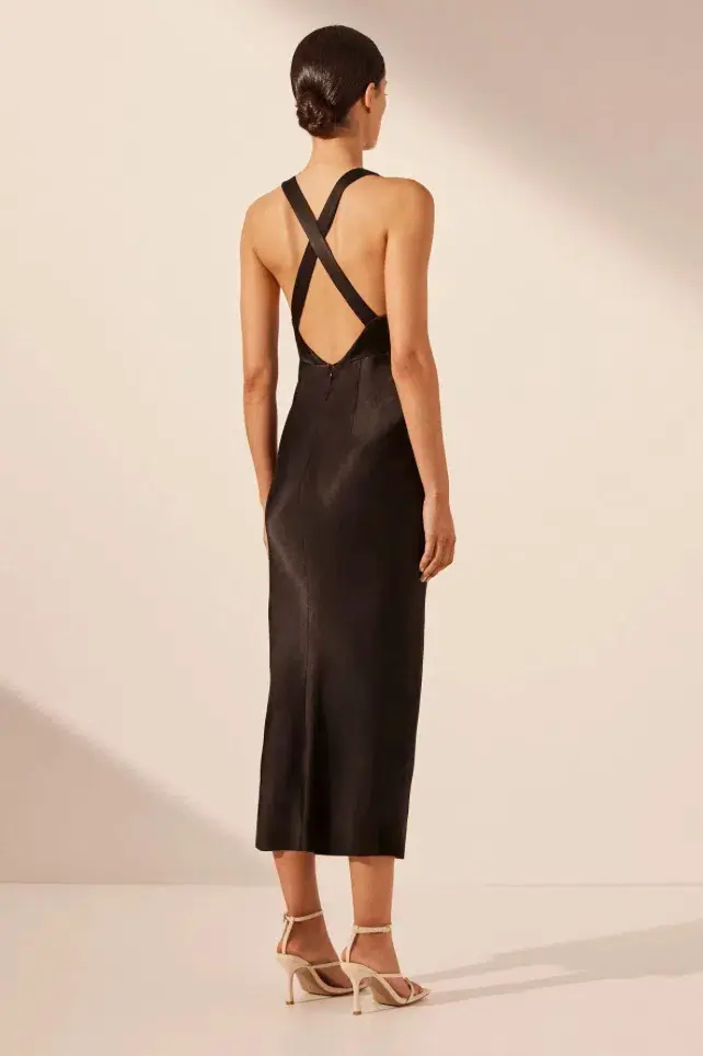 Shona Joy Lace Cross Back Midi Dress Black Size 8 for rent on The Volte - main image