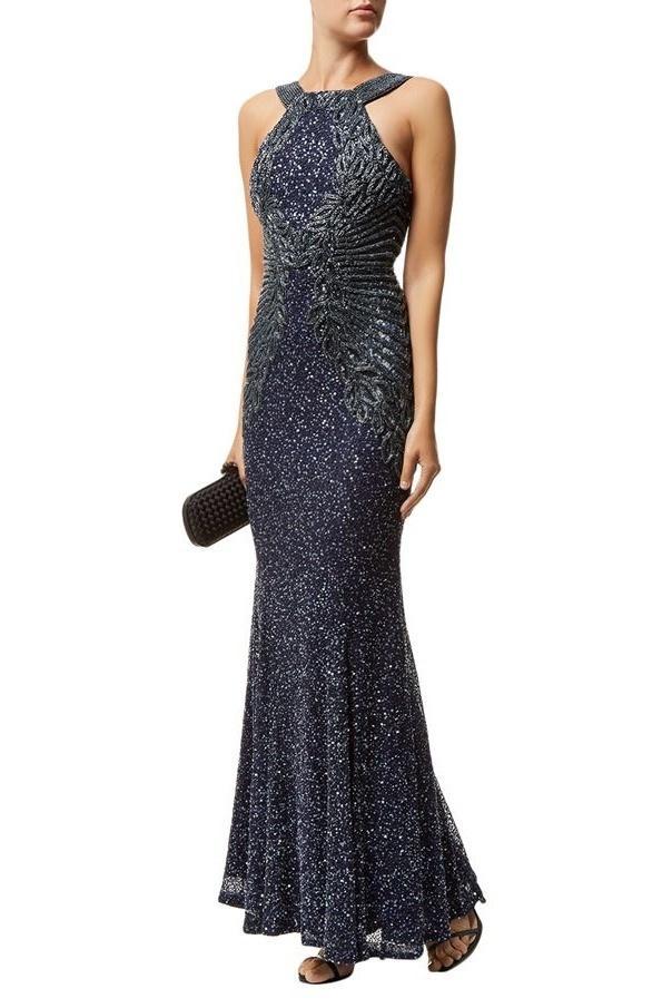 Rachel Gilbert Saskia Beaded Gown Navy Size AU 12 for rent on The Volte - main image