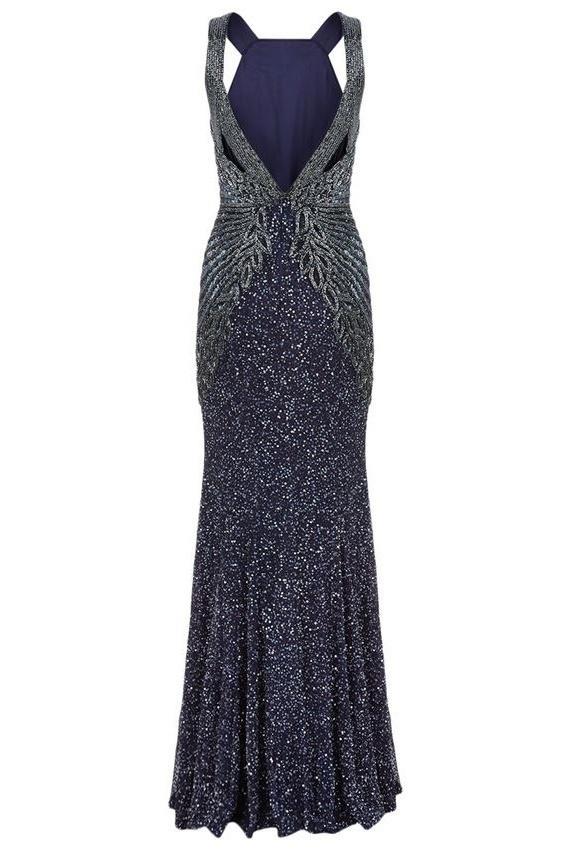 Rachel Gilbert Saskia Beaded Gown Navy Size AU 12 for rent on The Volte - main image