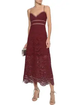 Zimmermann Jaya Wave Bodice Midi Dress Maroon Merlot Size 2 / AU 12