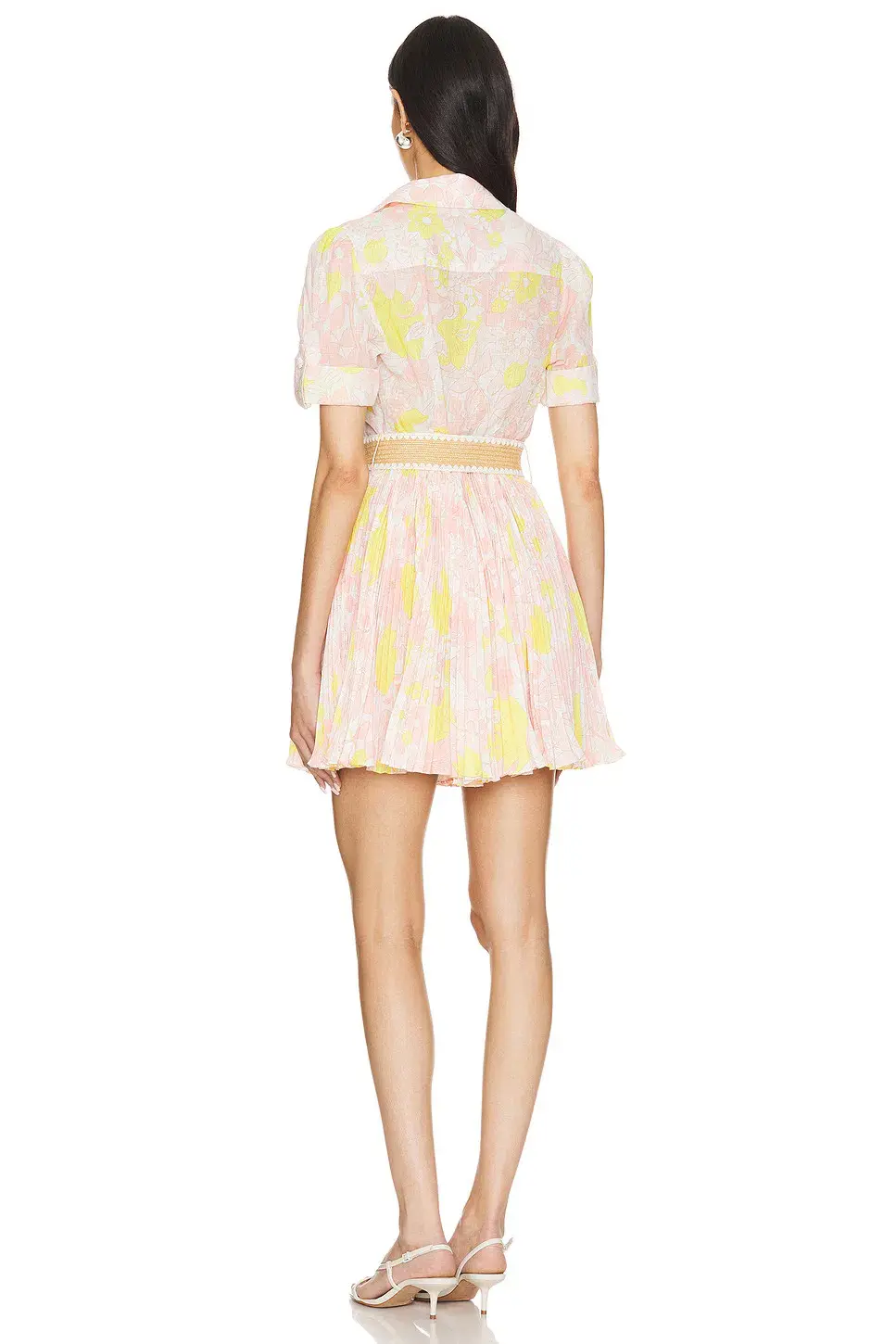 Zimmermann Size 1 Pop Pleated Mini Dress Pink/Yellow Floral Size 10 for rent on The Volte - main image